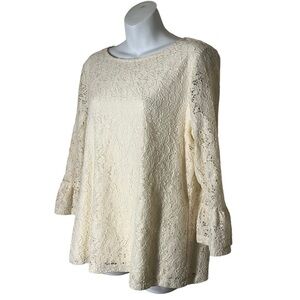 Appleseed’s ivory lace bell sleeve blouse size L